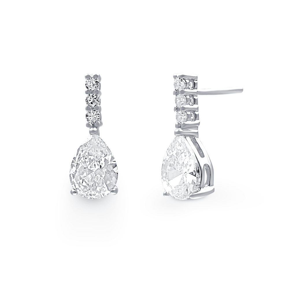 Drop Stud Earrings with Cubic Zirconia in Sterling Silver Earrings Bevilles 