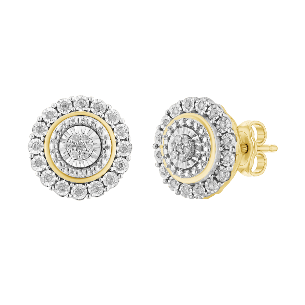 Miracle Halo Stud Earrings with 0.16tw of Diamonds in 9kt Yellow Gold Earrings Bevilles 