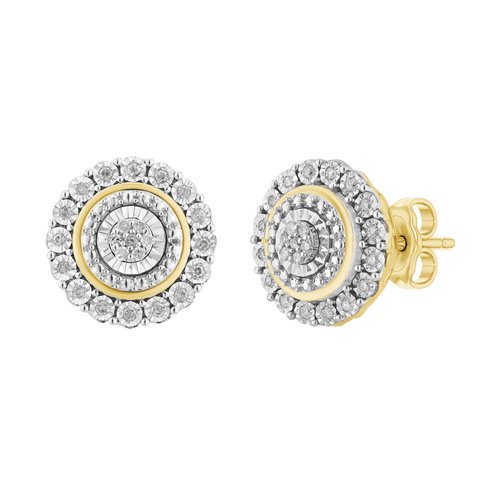 Miracle Halo Stud Earrings with 0.16tw of Diamonds in 9kt Yellow Gold Earrings Bevilles 