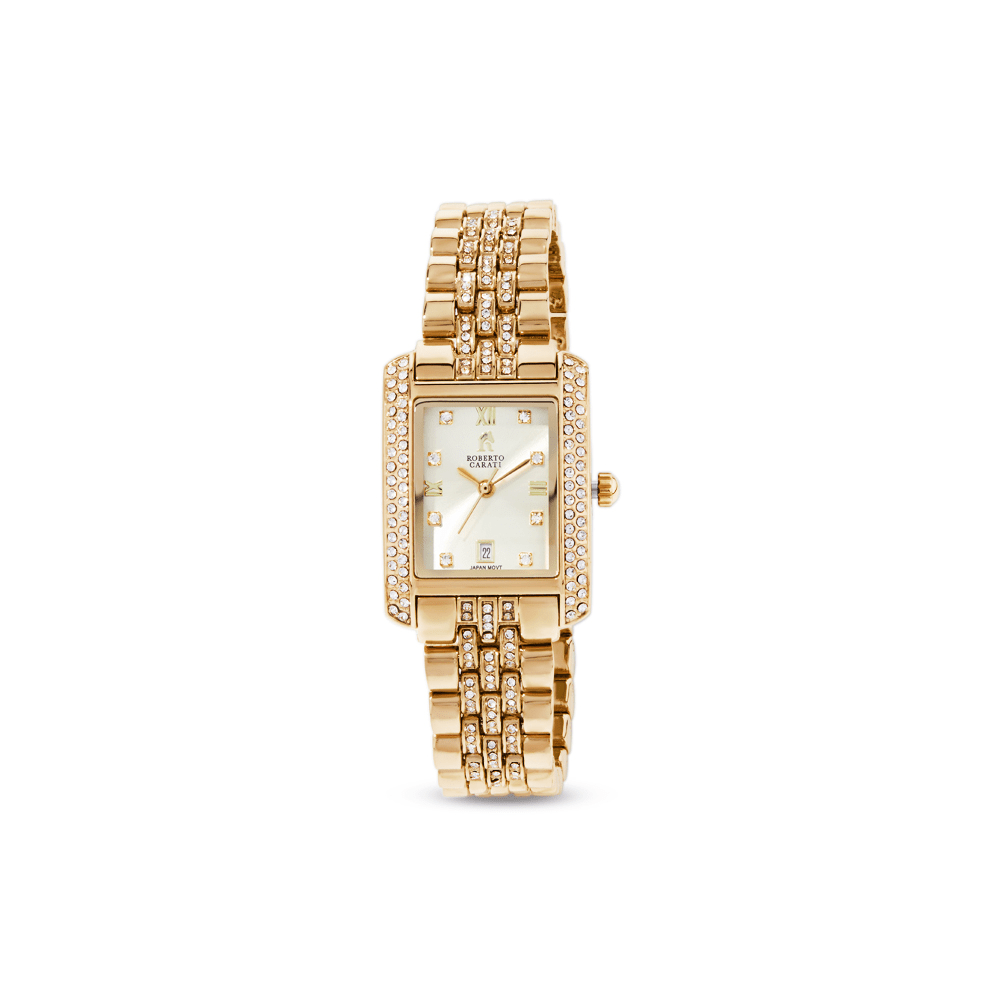 Roberto Carati Marseille Crystal Set Gold Tone Watch Watches Roberto Carati 