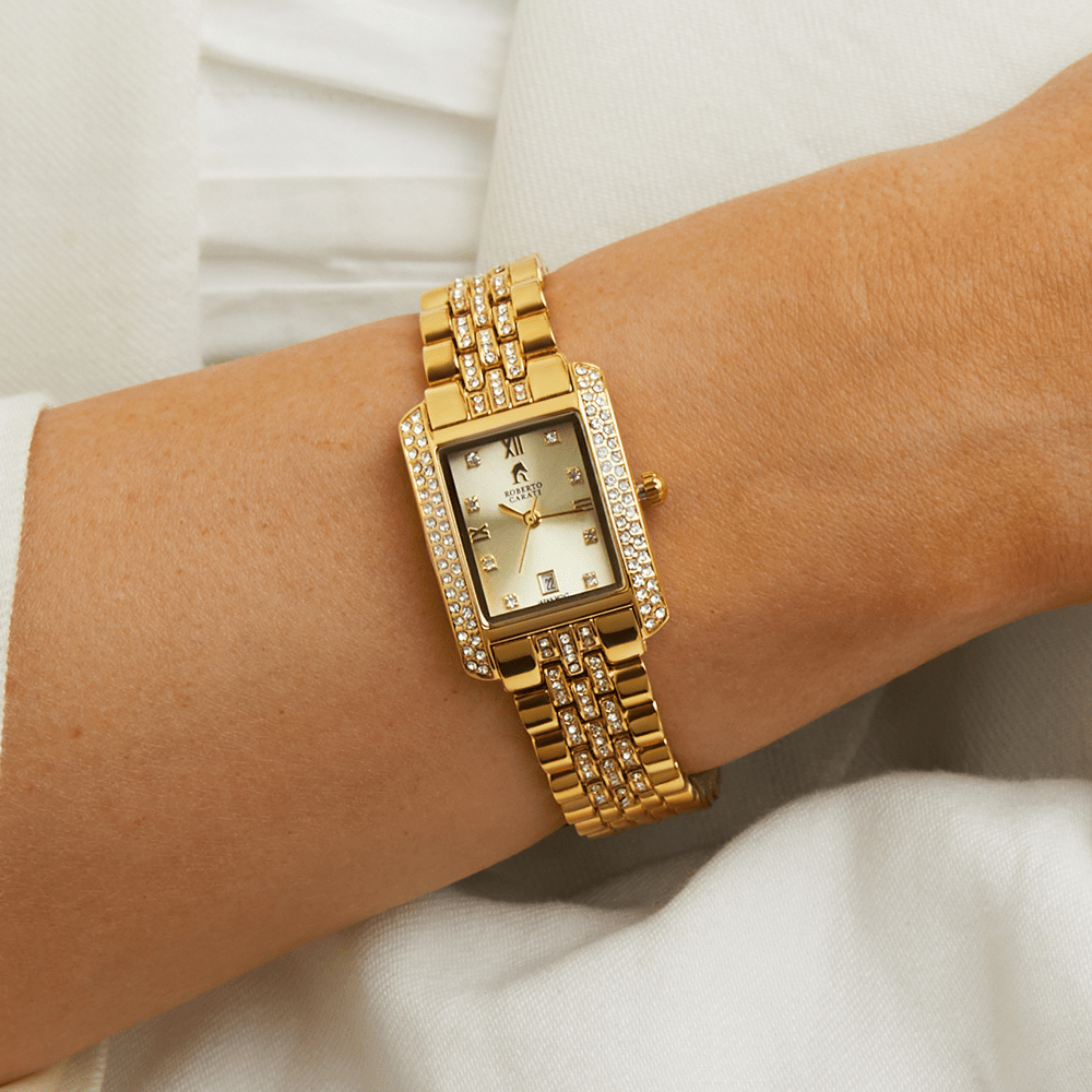 Roberto Carati Marseille Crystal Set Gold Tone Watch Watches Roberto Carati 