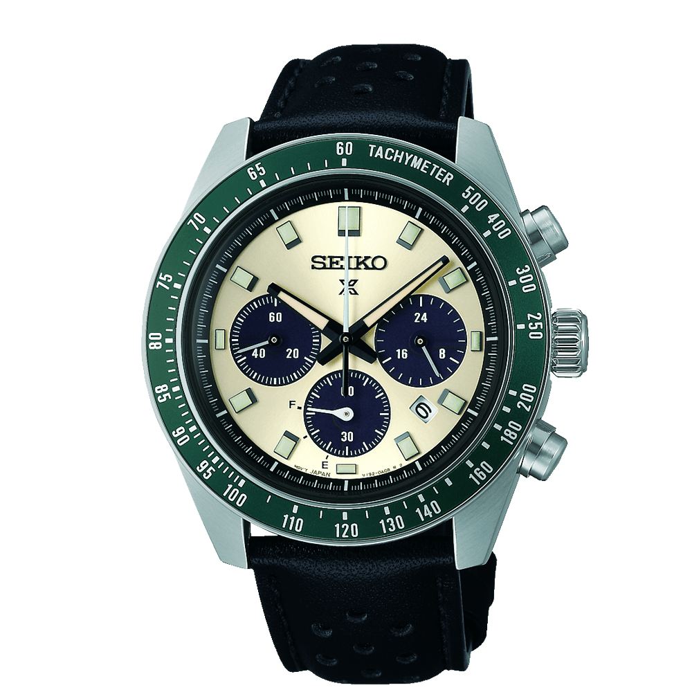 Seiko Prospex Speedtimer Solar Black Leather Watch SSC943P Watches Seiko 