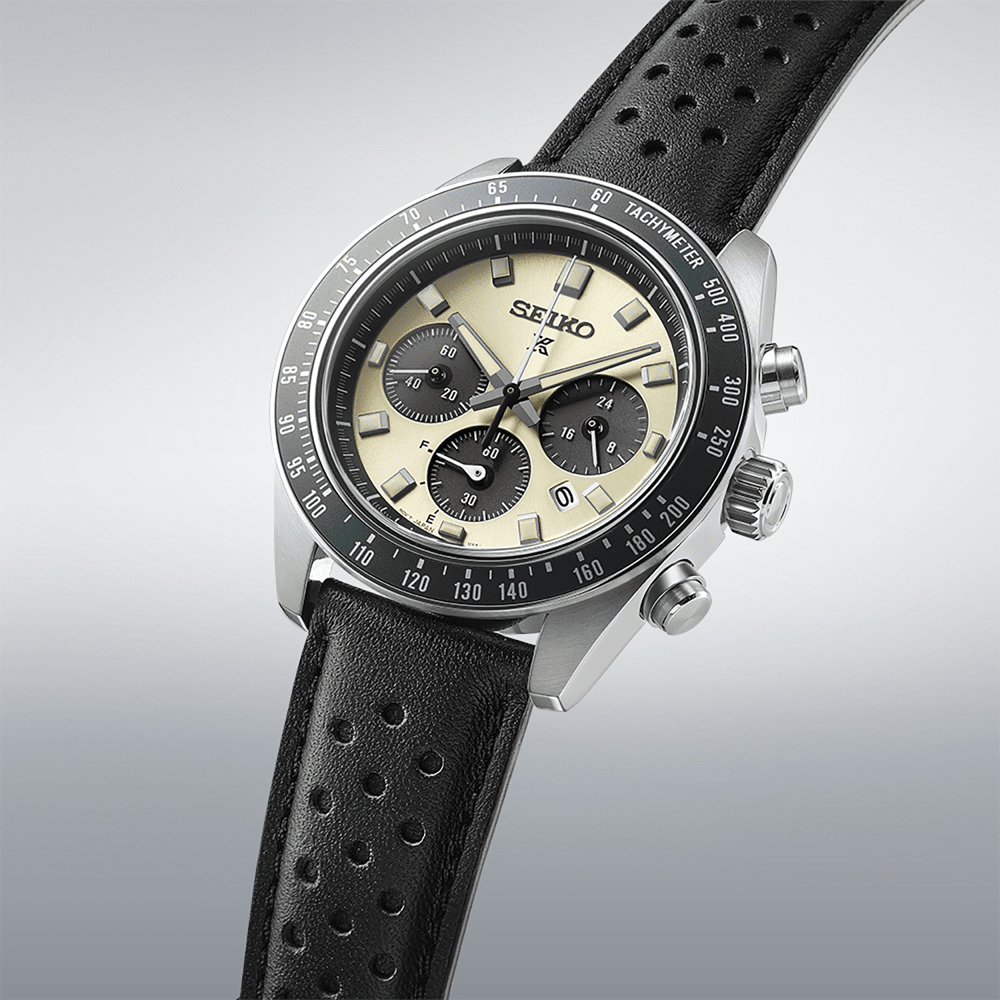 Seiko Prospex Speedtimer Solar Black Leather Watch SSC943P Watches Seiko 