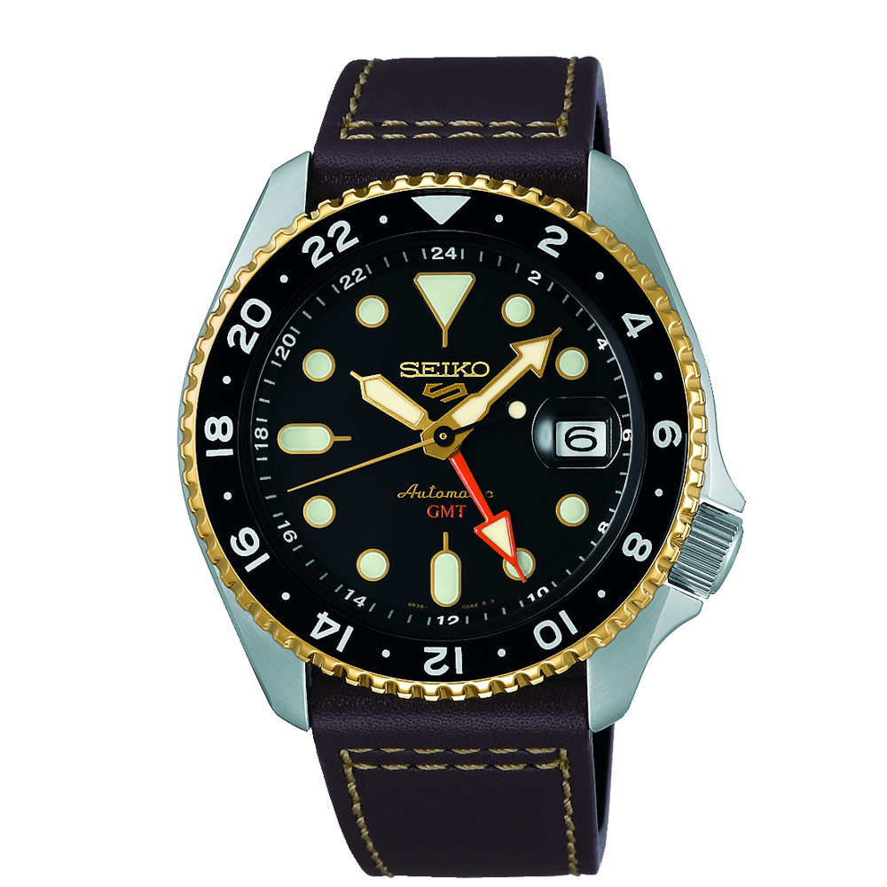 Seiko Automatic GMT 5 Sports Brown Leather Watch SSK036K Watches Seiko 