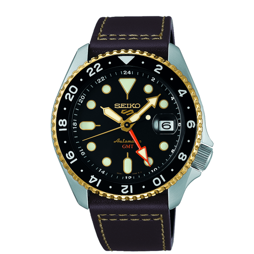 Seiko Automatic GMT 5 Sports Brown Leather Watch SSK036K Watches Seiko 