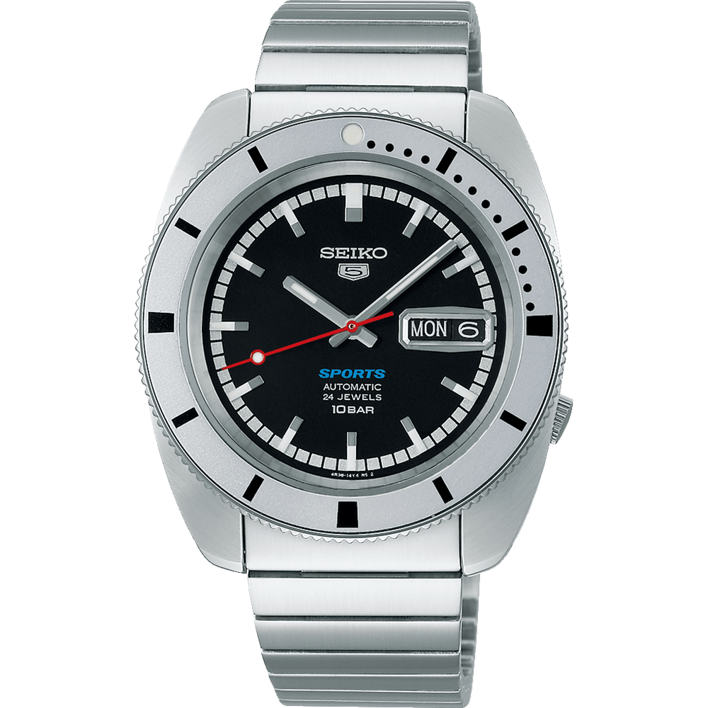 Seiko Automatic 1968 5 Sports Black and Silver Tone Watch SRPL05K Watches Seiko 