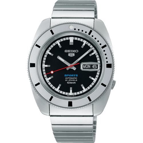 Seiko Automatic 1968 5 Sports Black and Silver Tone Watch SRPL05K Watches Seiko 