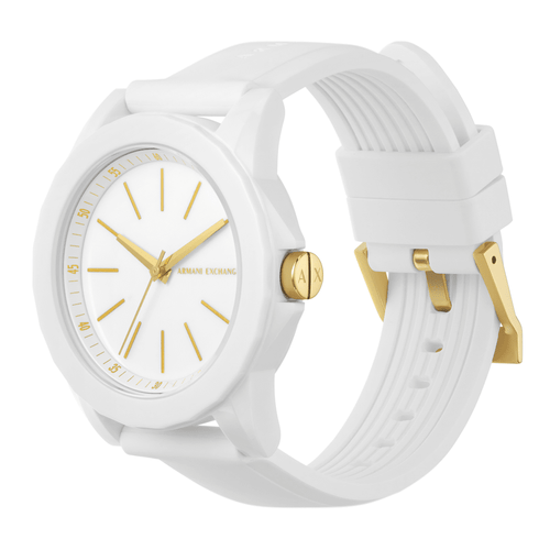 Armani Exchange Three-Hand White Silicone Watch and Luggage Tag Gift Set AX7126 Watches Armani Exchange 