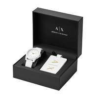 Armani Exchange Three-Hand White Silicone Watch and Luggage Tag Gift Set AX7126 Watches Armani Exchange 