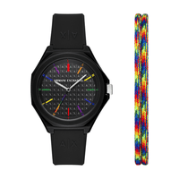 Armani Exchange Three-Hand Black Silicone Watch and Bracelet Set AX7158SET Watches Armani Exchange 