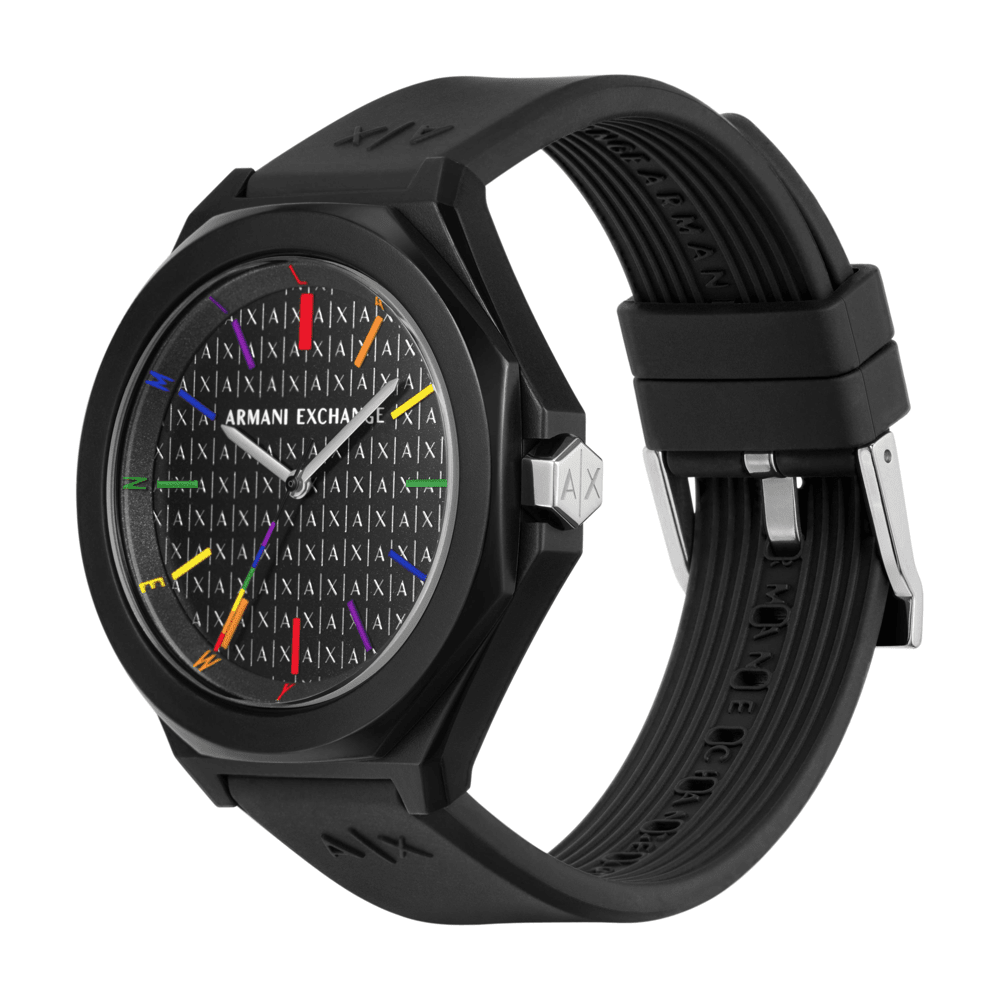 Armani Exchange Three-Hand Black Silicone Watch and Bracelet Set AX7158SET Watches Armani Exchange 