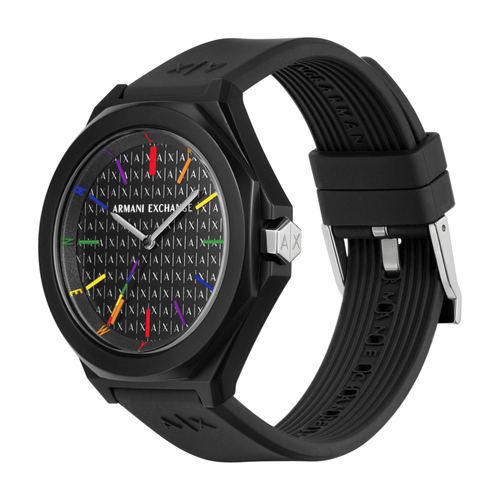 Armani Exchange Three-Hand Black Silicone Watch and Bracelet Set AX7158SET Watches Armani Exchange 