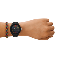 Armani Exchange Three-Hand Black Silicone Watch and Bracelet Set AX7158SET Watches Armani Exchange 