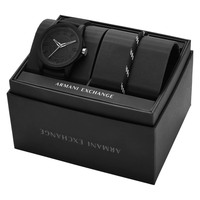 Armani Exchange Three-Hand Black Silicone Watch and Bracelet Set AX7159SET Watches Armani Exchange 