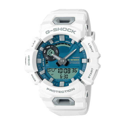 Casio G Shock G Squad Breeze Run Bluetooth Life Log Dual 200M Water Resistant Blue Face White Resin Band GBA900CB-7A Bevilles Jewellers 