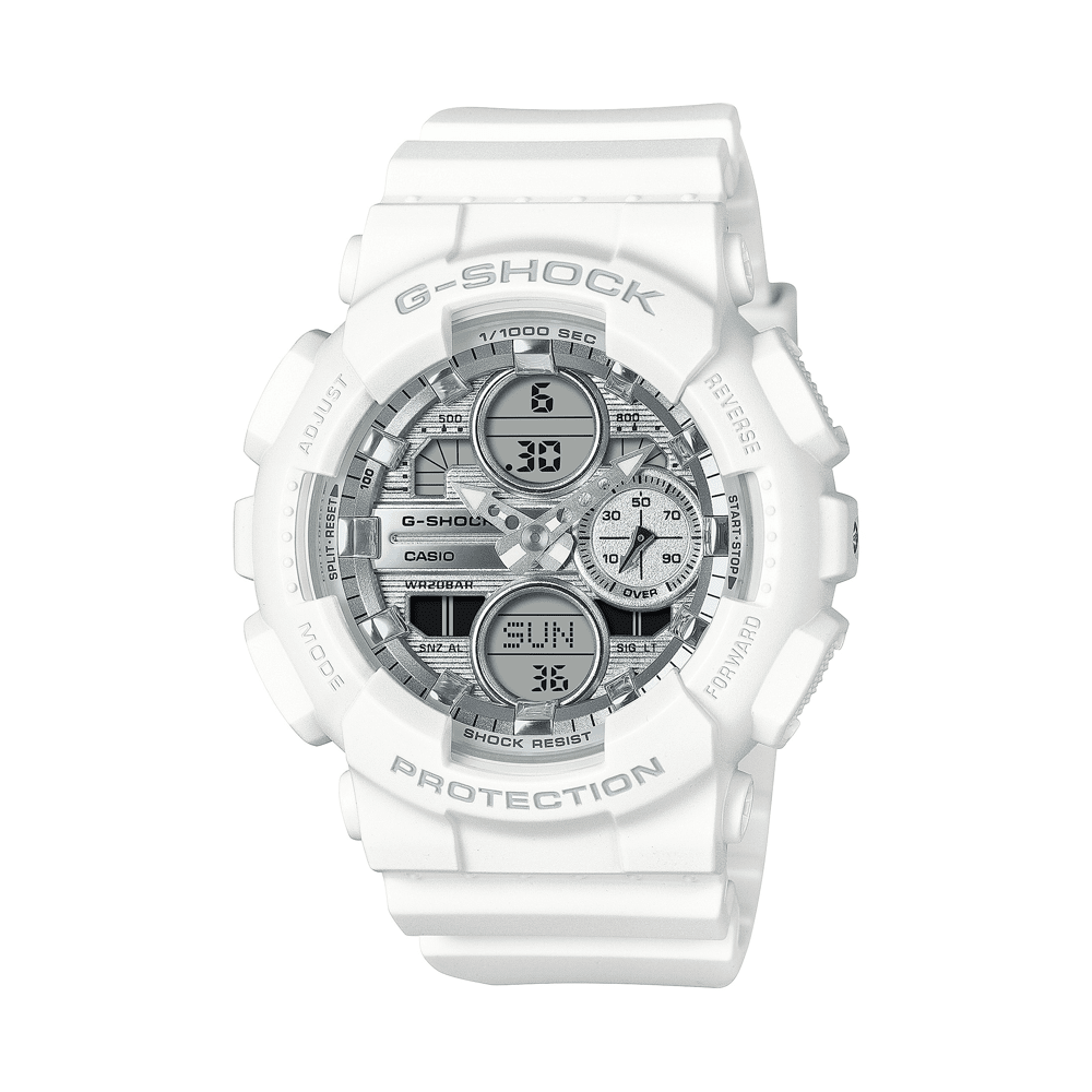Casio G-Shock Analog-Digital Silver and White Watch GMAS140VA-7A Watches Casio G Shock 