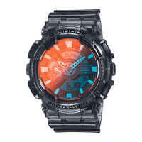 Casio G Shock Duo Beach Time Lapse Stopwatch World Time Alarm 200M Water Resistant Red/Blue Face Blk Trsprt Resin GA110TLS-8A Watches Casio 
