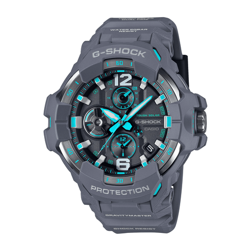 Casio G Shock Mog Gravity Master Solar Bluetooth Dual Stopwatch 200M Water Resistant Black W/ Blue Accent el Resin GRB300-8A2 Bevilles Jewellers 