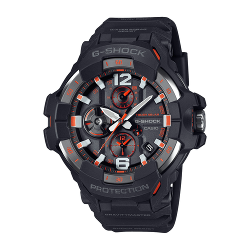 Casio G Shock Mog Gravity Master Solar Bluetooth Dual Stopwatch 200M Water Resistant Black W/ Red Accent el Resin GRB300-1A4 Bevilles Jewellers 