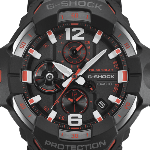 Casio G Shock Mog Gravity Master Solar Bluetooth Dual Stopwatch 200M Water Resistant Black W/ Red Accent el Resin GRB300-1A4 Bevilles Jewellers 