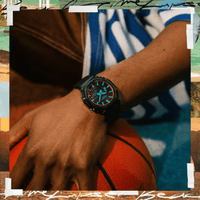 Casio G Shock Duo Beach Time Lapse Stopwatch World Time Alarm 200M Water Resistant Red/Blue Face Blk Trsprt Resin GA2100TLS-8A Watches Casio 