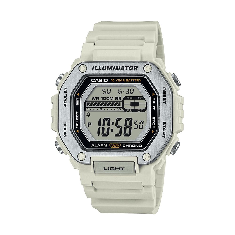 Casio Digital Gents Led Dual Alarm 100M Water Resistant White Face