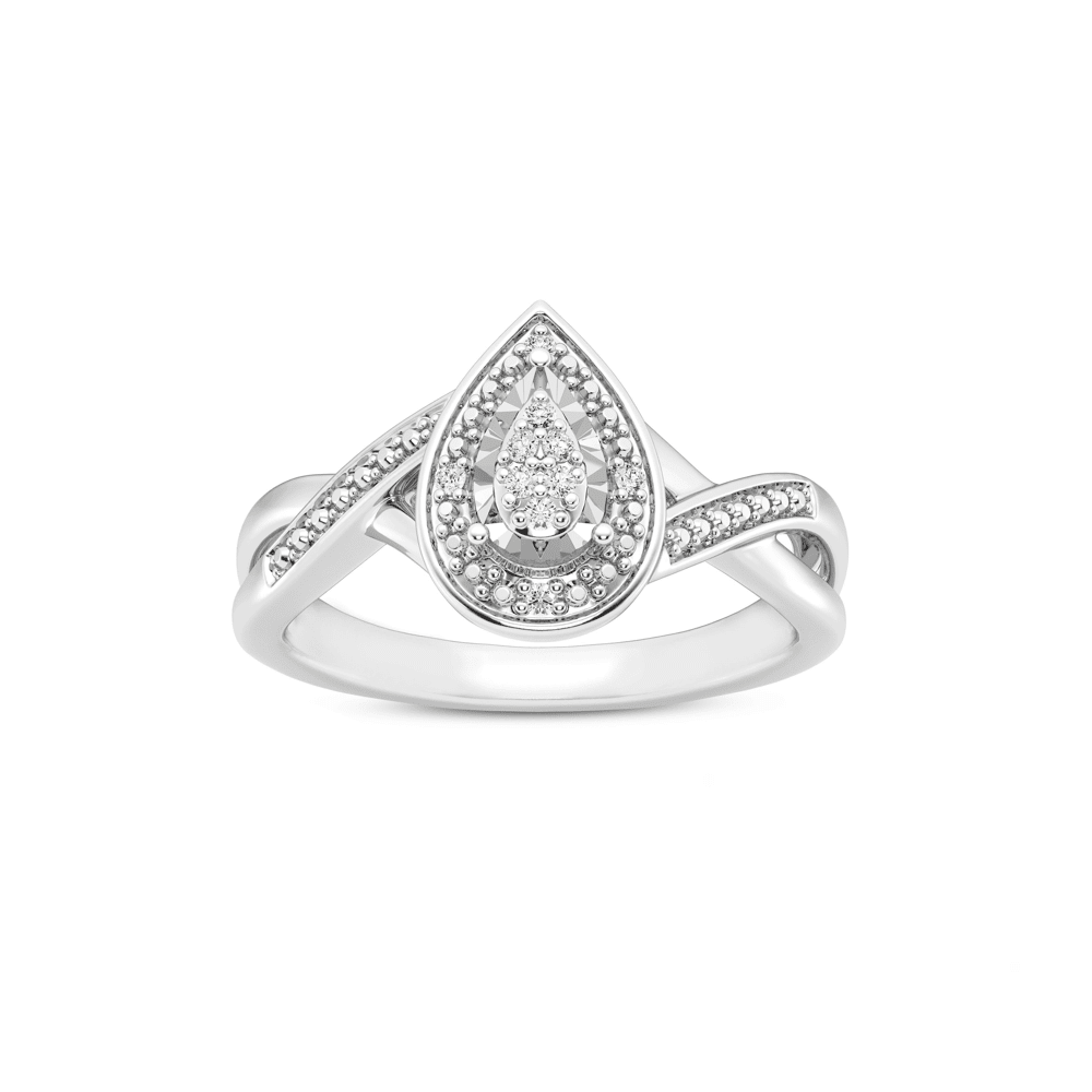 Pear Halo Ring with 0.05ct of Diamonds in Sterling Silver Bevilles Jewellers 