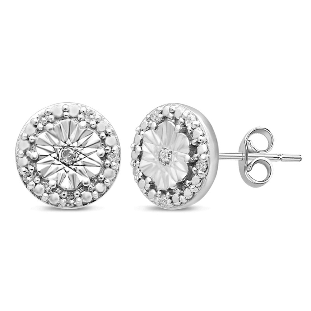 Diamond Set Miracle Halo Stud Earrings in Sterling Silver Earrings Bevilles Jewellers 