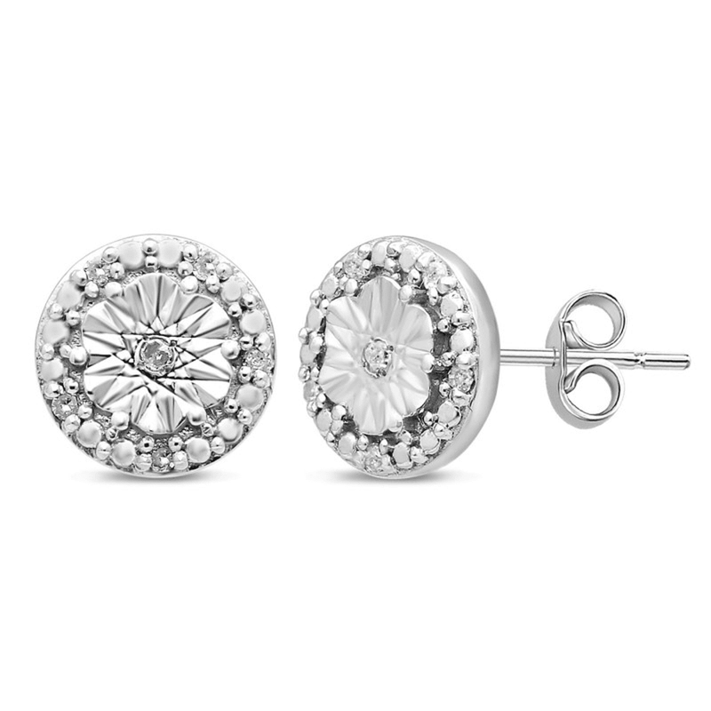 Diamond Set Miracle Halo Stud Earrings in Sterling Silver Earrings Bevilles Jewellers 