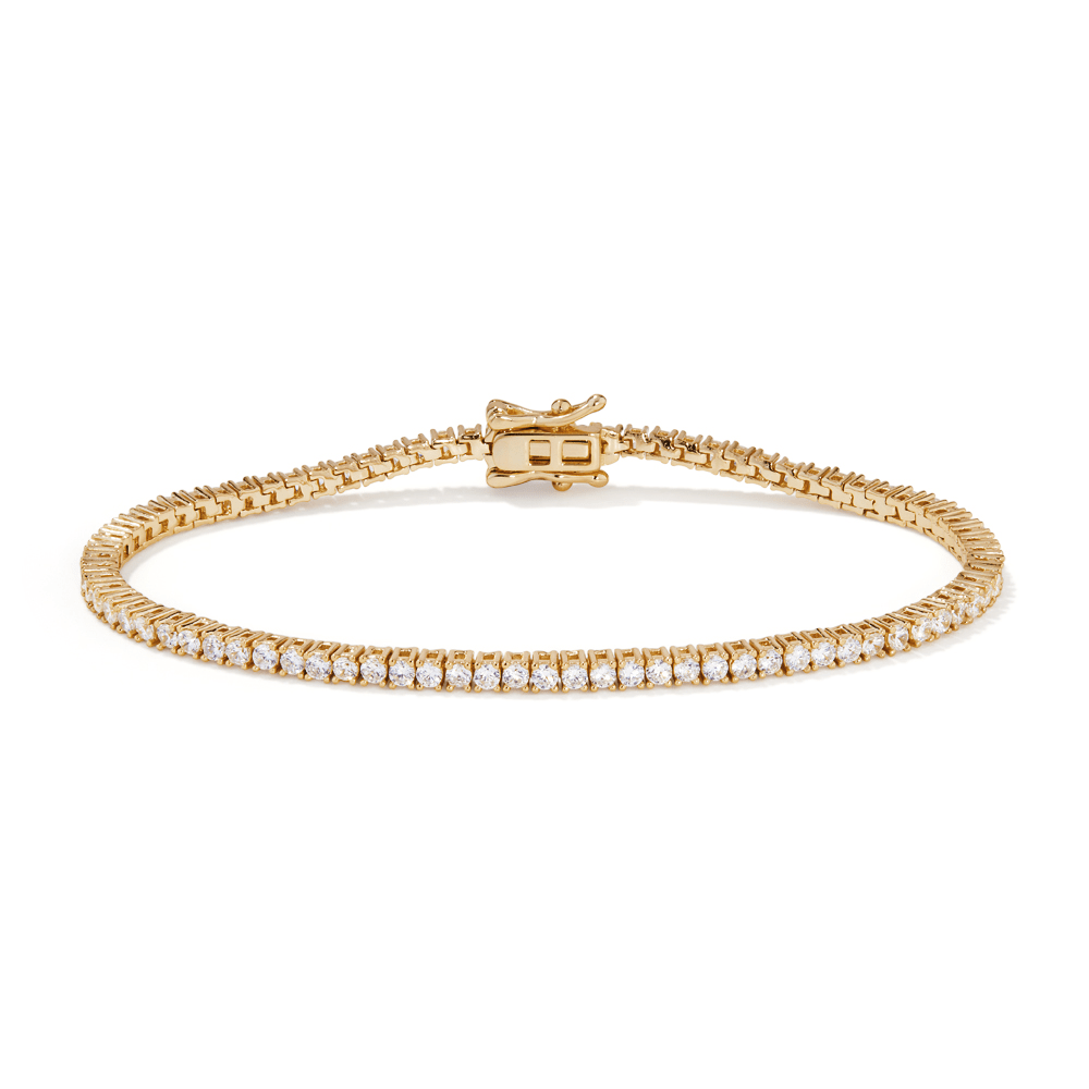 18cm 2mm Width Cubic Zirconia Tennis Bracelet in Gold Plated Sterling Silver Bracelets Bevilles 