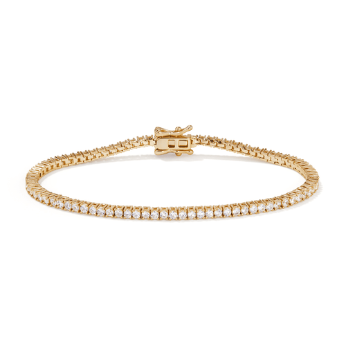 18cm 2mm Width Cubic Zirconia Tennis Bracelet in Gold Plated Sterling Silver Bracelets Bevilles 