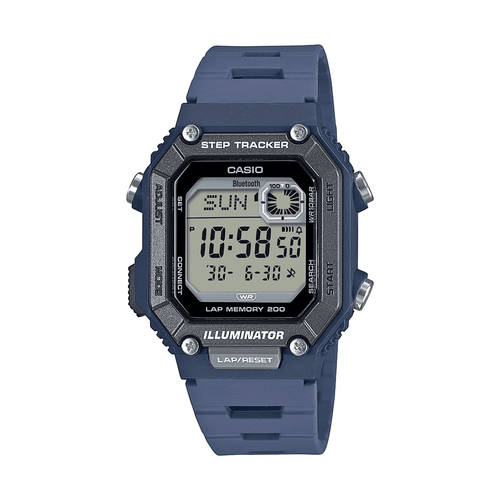 Casio Connect Digital Bluetooth Steps Dual Time Stopwatch 200M Water Resistant Blue Case And Resin Band WSB1000-2A Bevilles Jewellers 