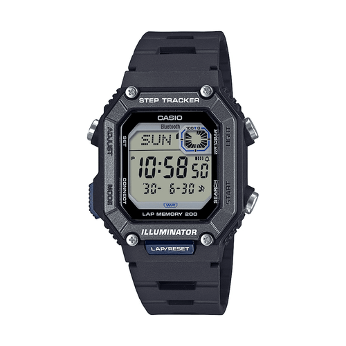 Casio Connect Digital Bluetooth Steps Dual Time Stopwatch 200M Water Resistant Black Case And Resin Band WSB1000-1A Bevilles Jewellers 