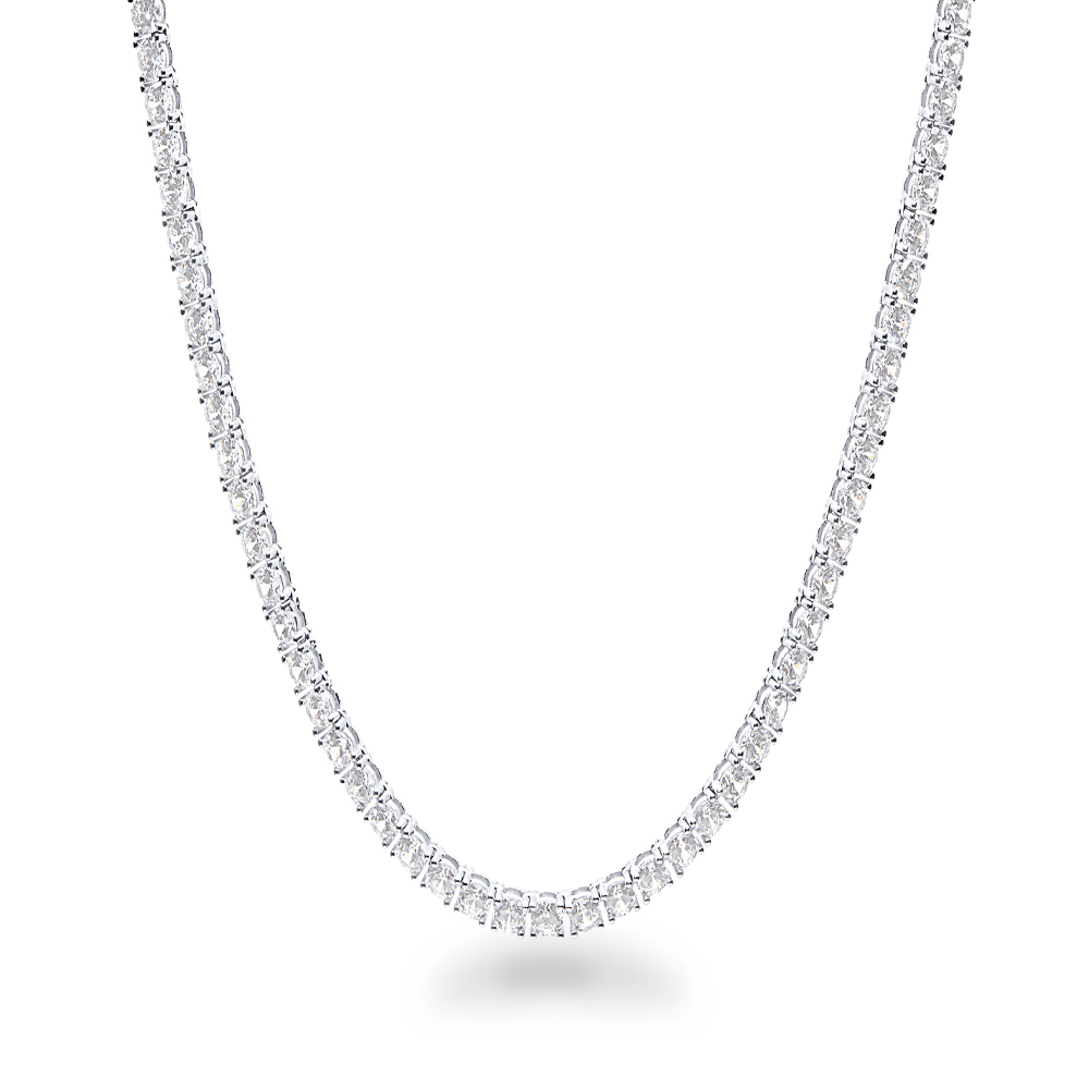 Tennis Necklace with Cubic Zirconia in Rhodium Plated Sterling Silver Bevilles Jewellers 
