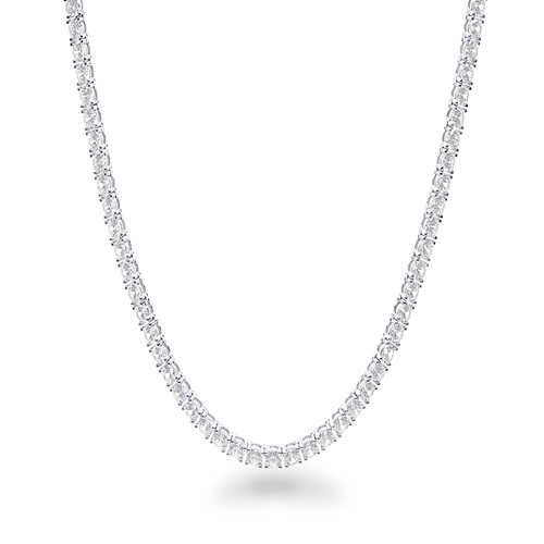 Tennis Necklace with Cubic Zirconia in Rhodium Plated Sterling Silver Bevilles Jewellers 