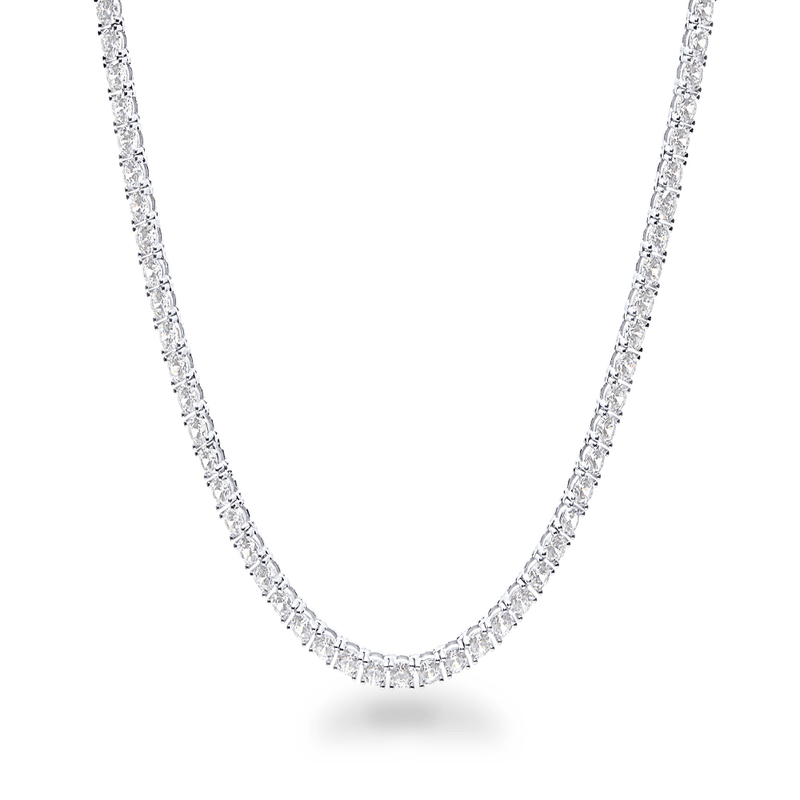 Tennis Necklace with Cubic Zirconia in Rhodium Plated Sterling Silver Bevilles Jewellers 