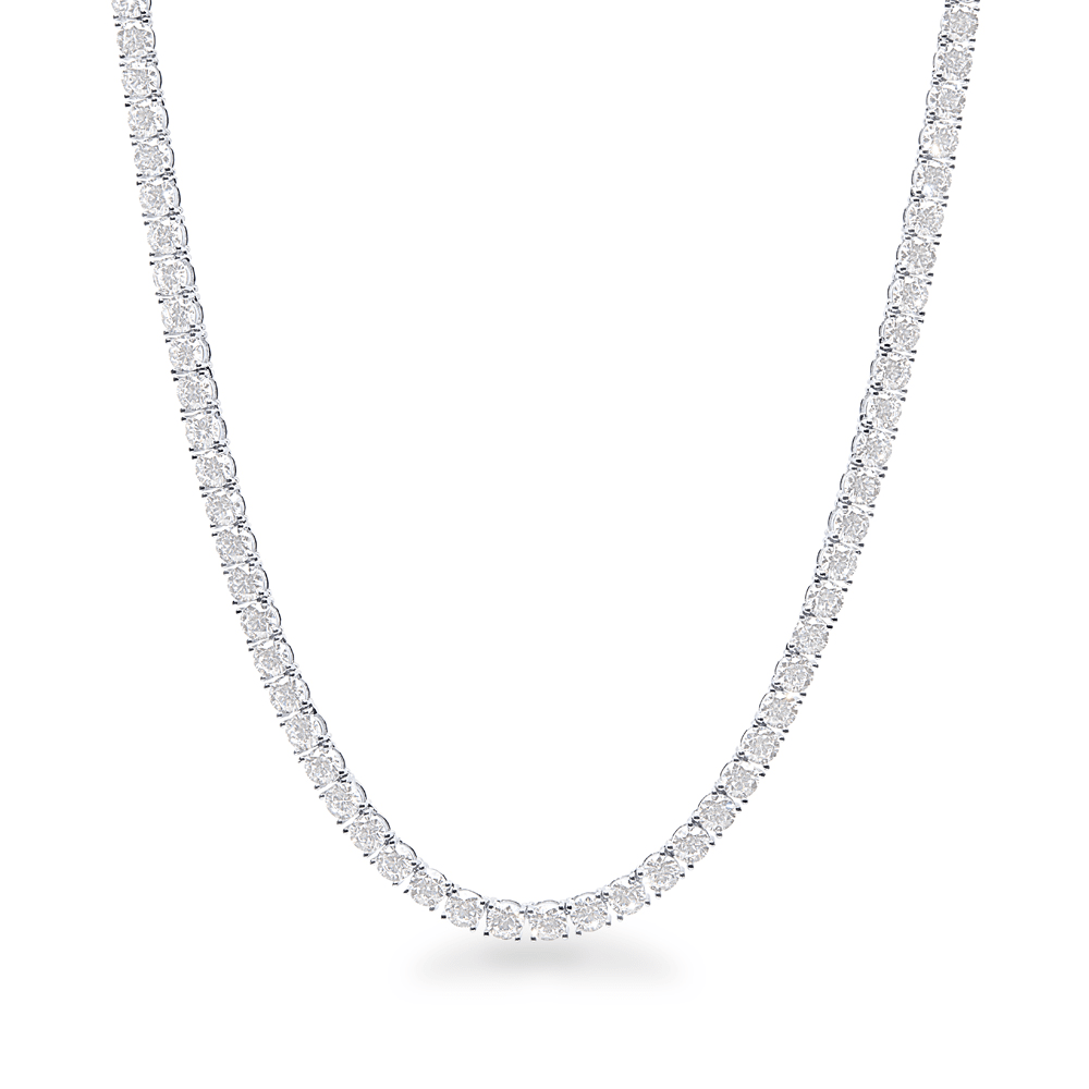 Tennis Necklace with Cubic Zirconia in Rhodium Plated Sterling Silver Bevilles Jewellers 