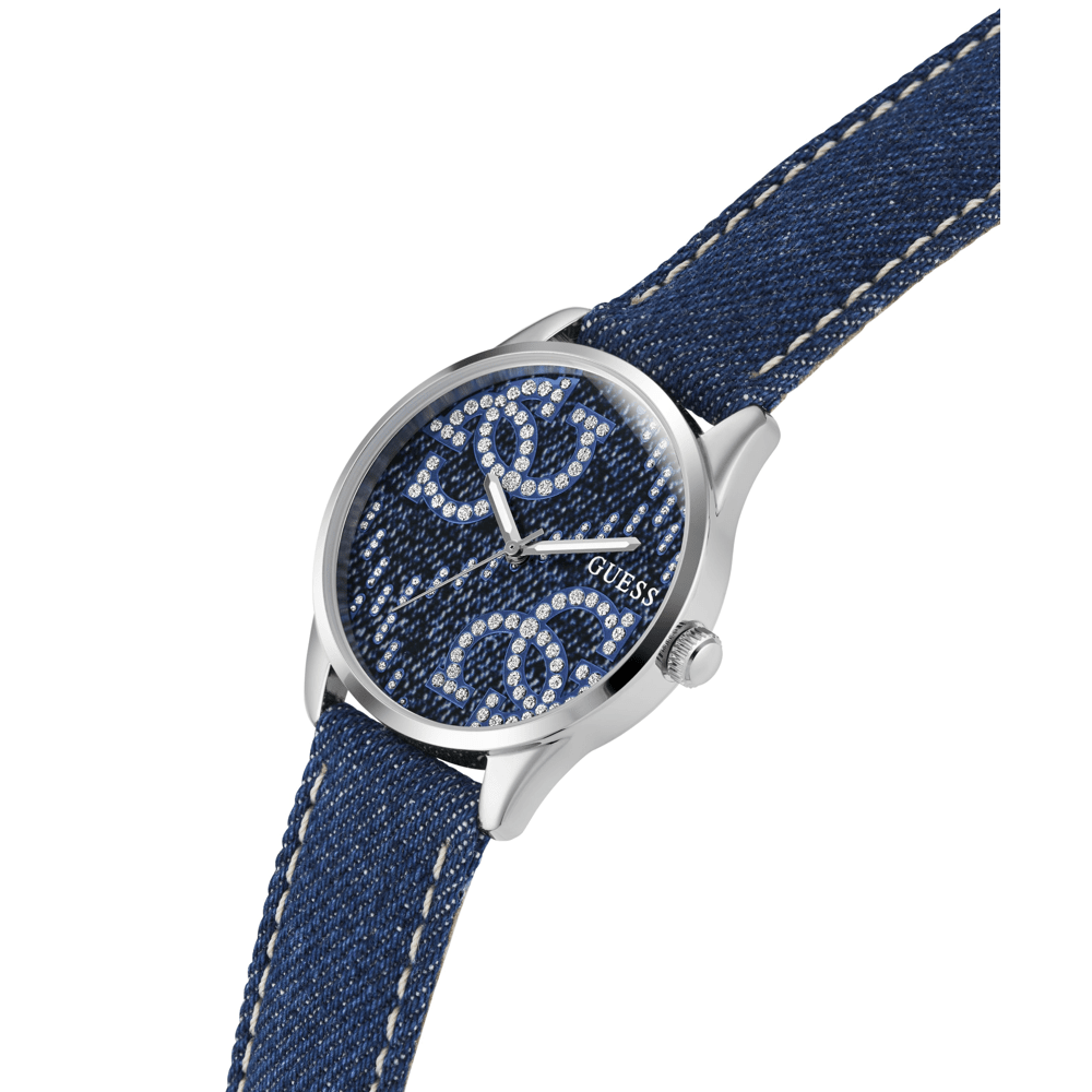 Guess Trend G Stitch Trend Silver-Tone Blue Denim Strap Women's' Watch GW0755L1 Watches Bevilles Jewellers 