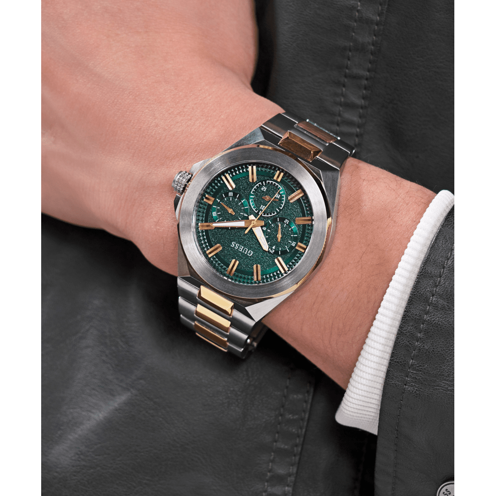 Guess Sport Dashboard Sport Two-Tone Silver and Gold-Tone Men's Watch GW0798G3 Watches Bevilles Jewellers 