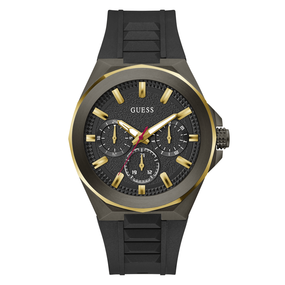 Guess Sport Dashboard Sport Black with Gold-Tone Highlights Men's Watch GW0799G1 Watches Bevilles Jewellers 