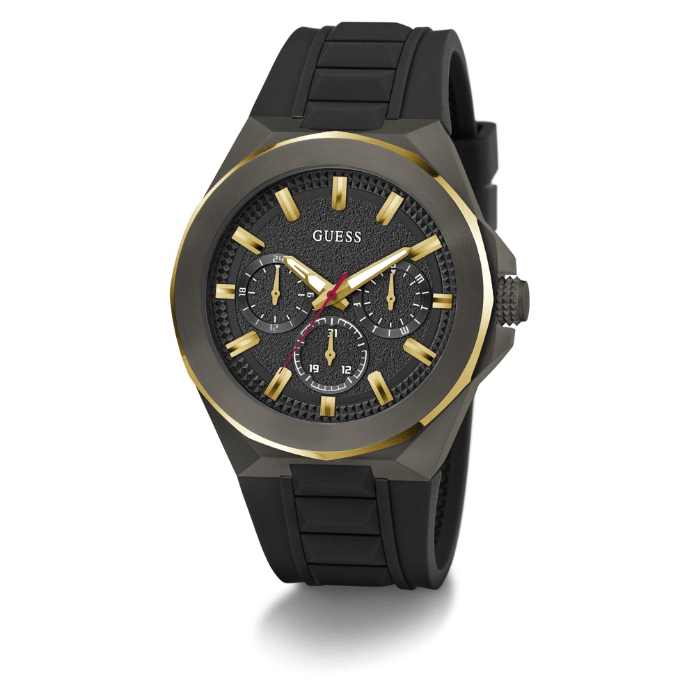 Guess Sport Dashboard Sport Black with Gold-Tone Highlights Men's Watch GW0799G1 Watches Bevilles Jewellers 