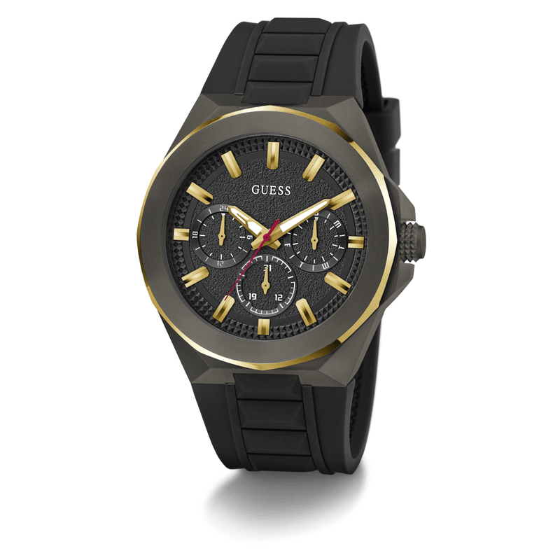 Guess Sport Dashboard Sport Black with Gold-Tone Highlights Men's Watch GW0799G1 Watches Bevilles Jewellers 