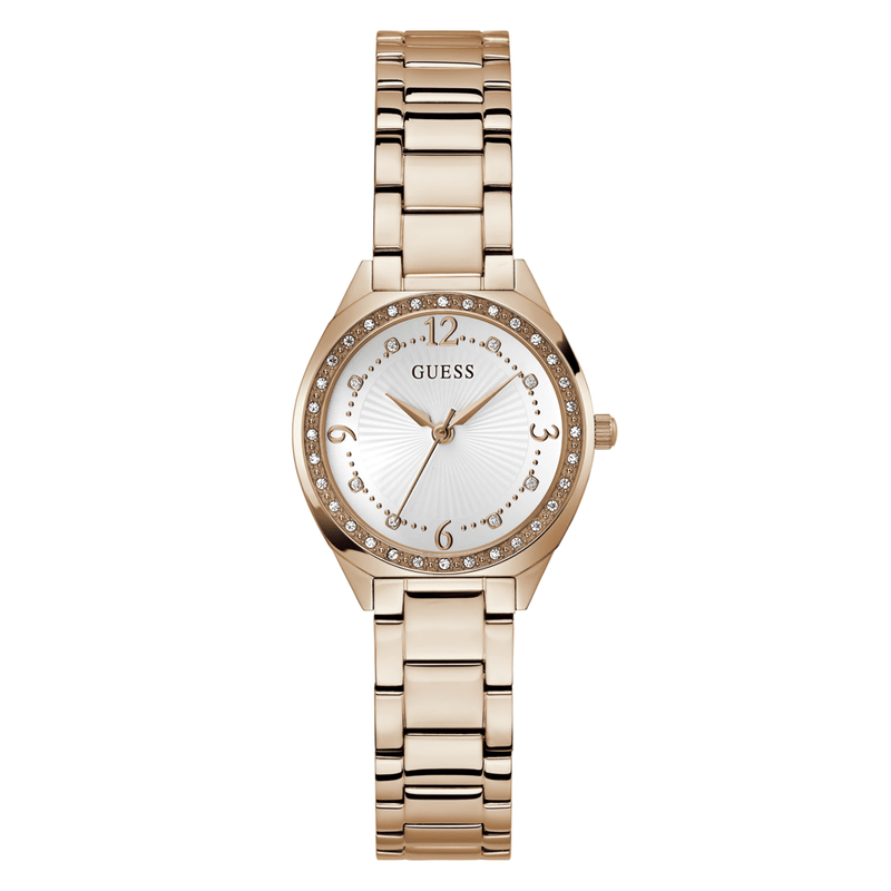 Guess Dress Charlotte Dress Rose Gold-Tone Crystal Bezel Women's Watch GW0767L3 Watches Bevilles Jewellers 