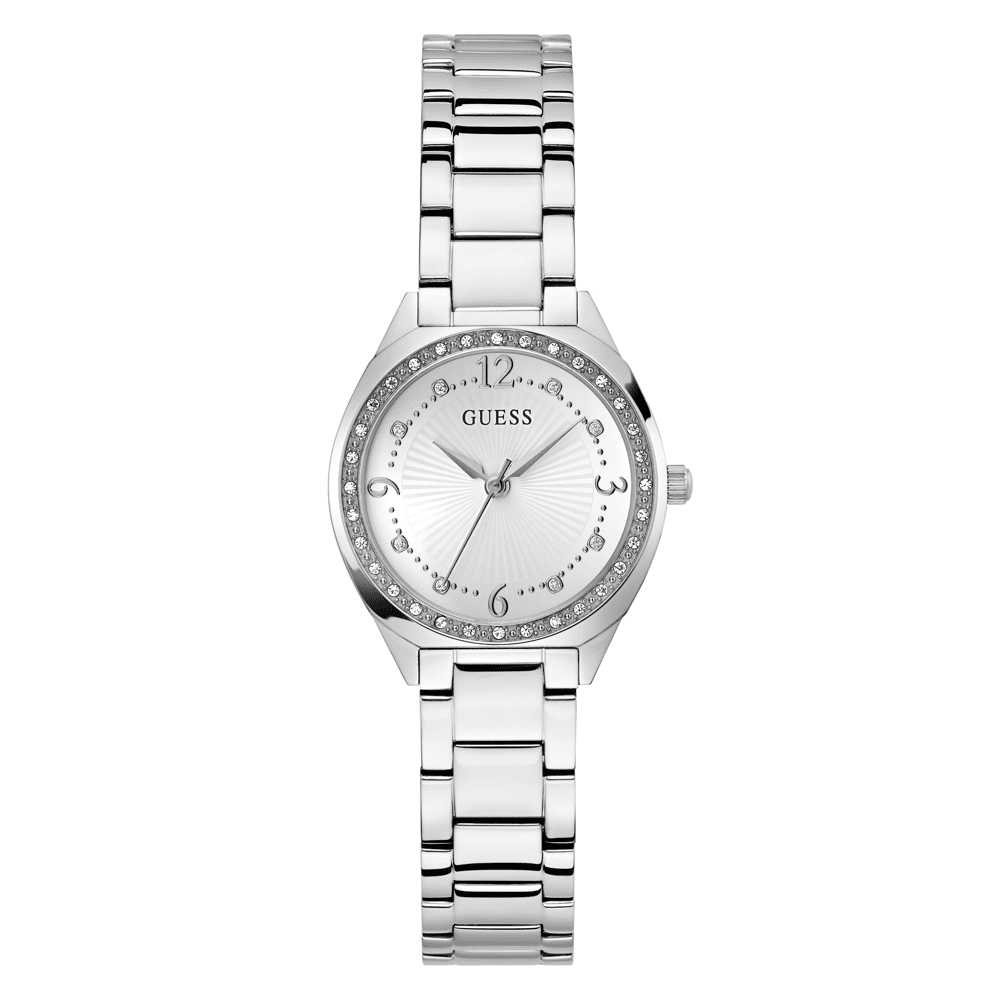 Guess Dress Charlotte Dress Silver-Tone Crystal Bezel Women's Watch GW0767L1 Watches Bevilles Jewellers 