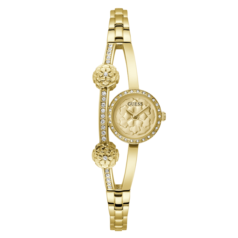 Guess Bejeweled Chloe Bejeweled Gold-Tone Floral Bangle Women's Watch GW0756L2 Watches Bevilles Jewellers 