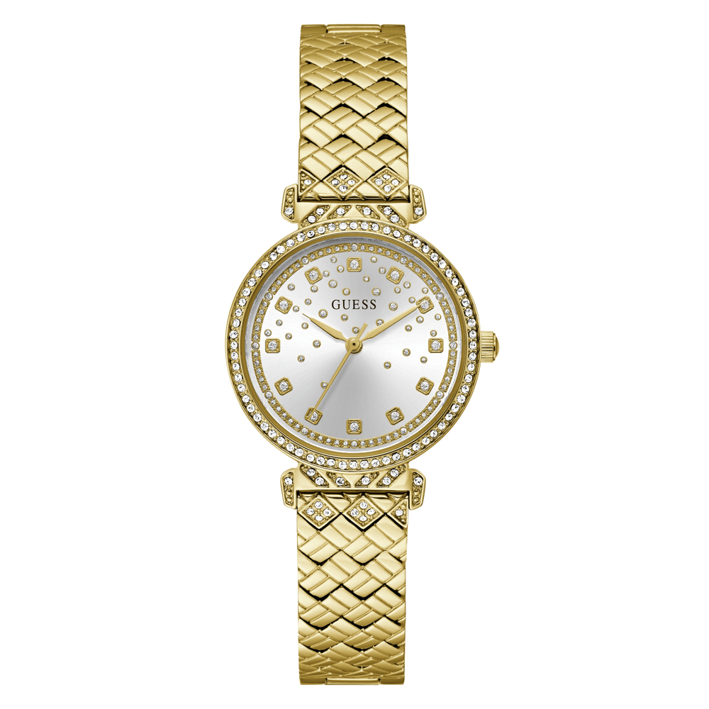 Guess Bejeweled Enchantment Bejeweled Gold-Tone Analogue Women's Watch GW0763L2 Watches Bevilles Jewellers 