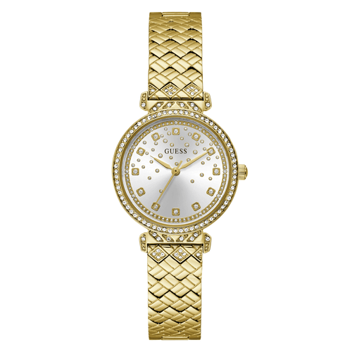 Guess Bejeweled Enchantment Bejeweled Gold-Tone Analogue Women's Watch GW0763L2 Watches Bevilles Jewellers 