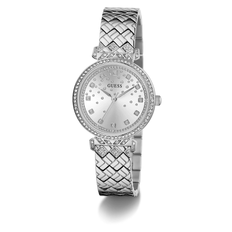 Guess Bejeweled Enchantment Bejeweled Silver-Tone Analogue Women's Watch GW0763L1 Watches Bevilles Jewellers 