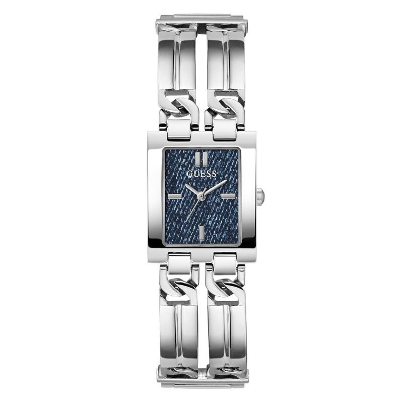 Guess Trend Mod Id Trend Silver-Tone Blue Denim Women's Watch GW0807L1 Watches Bevilles Jewellers 