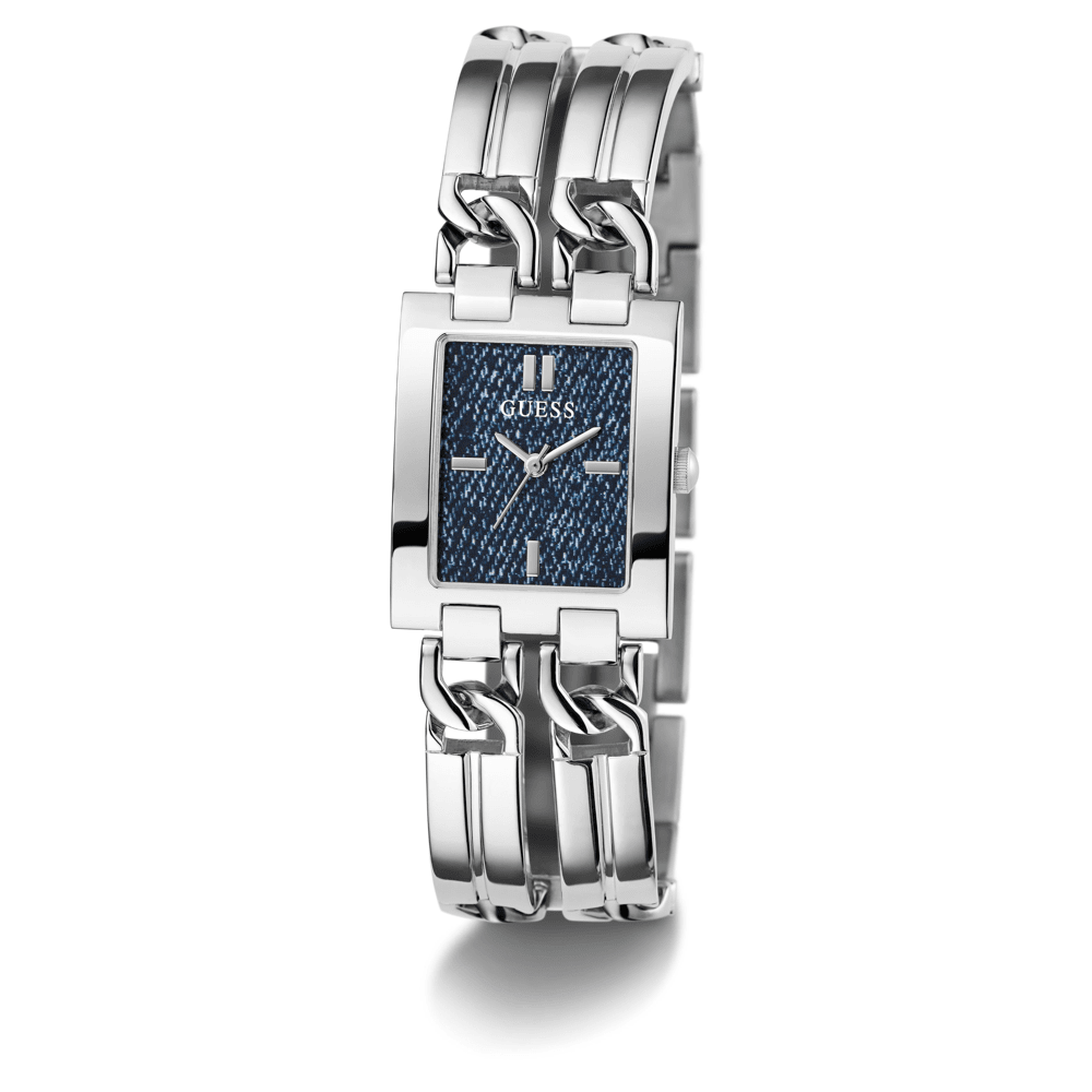 Guess Trend Mod Id Trend Silver-Tone Blue Denim Women's Watch GW0807L1 Watches Bevilles Jewellers 